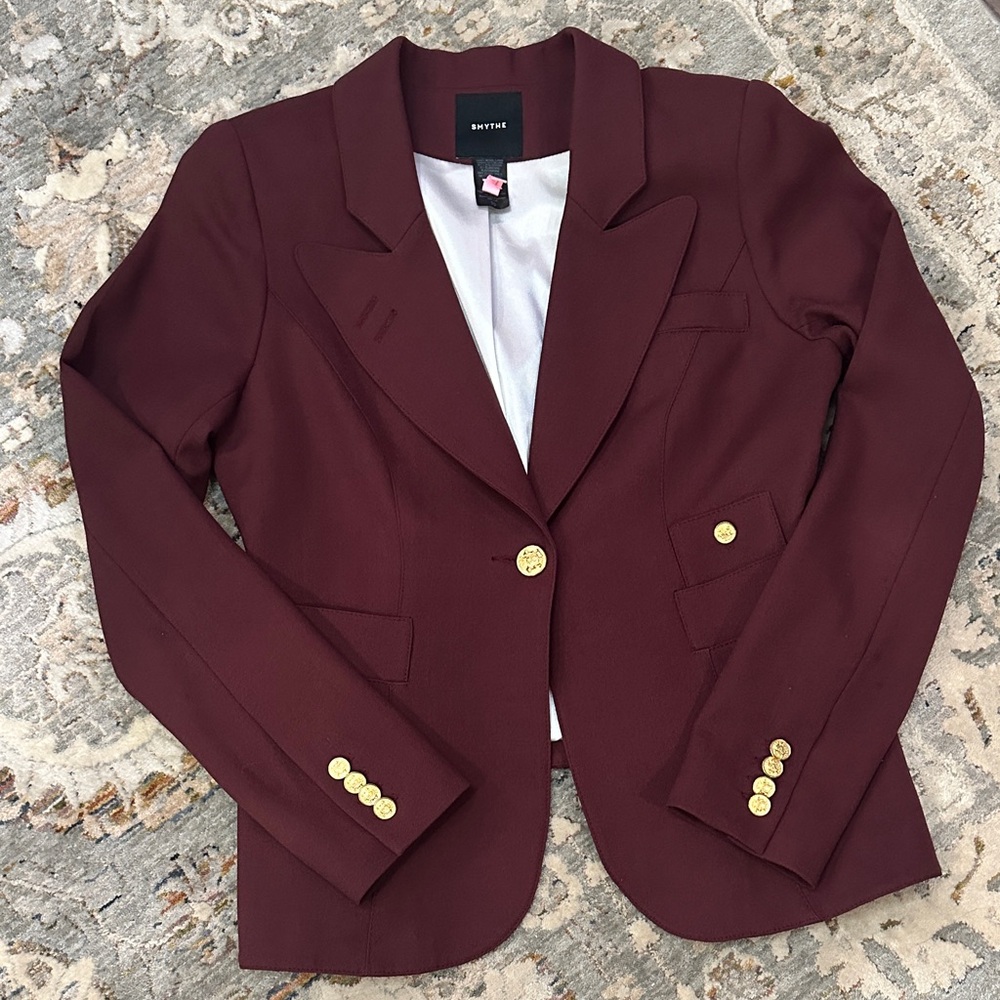 Smythe Classic Duchess single button Burgundy Blazer with Gold Button